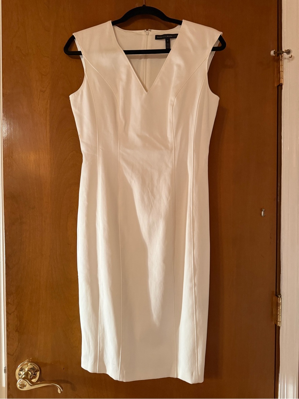 Sweet and Sleek White House Black Market White V-Neck Midi Sheath Dress